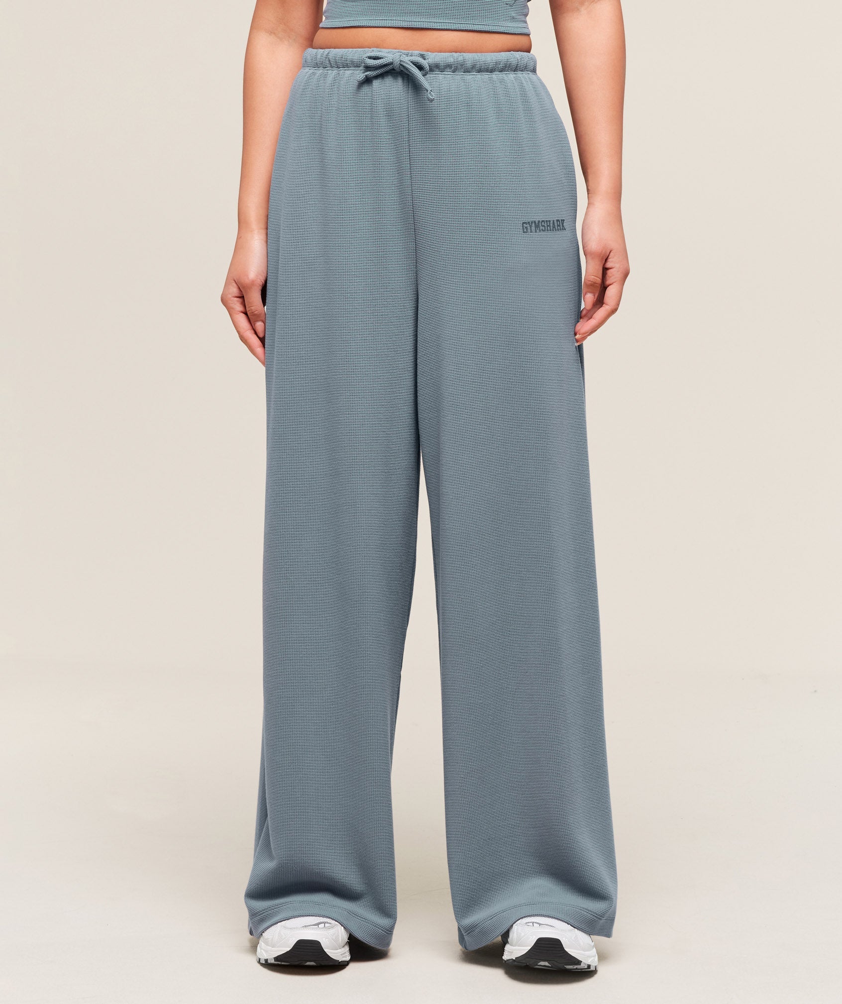 Women's Gymshark Waffle Wide Leg Pants Iron Blue