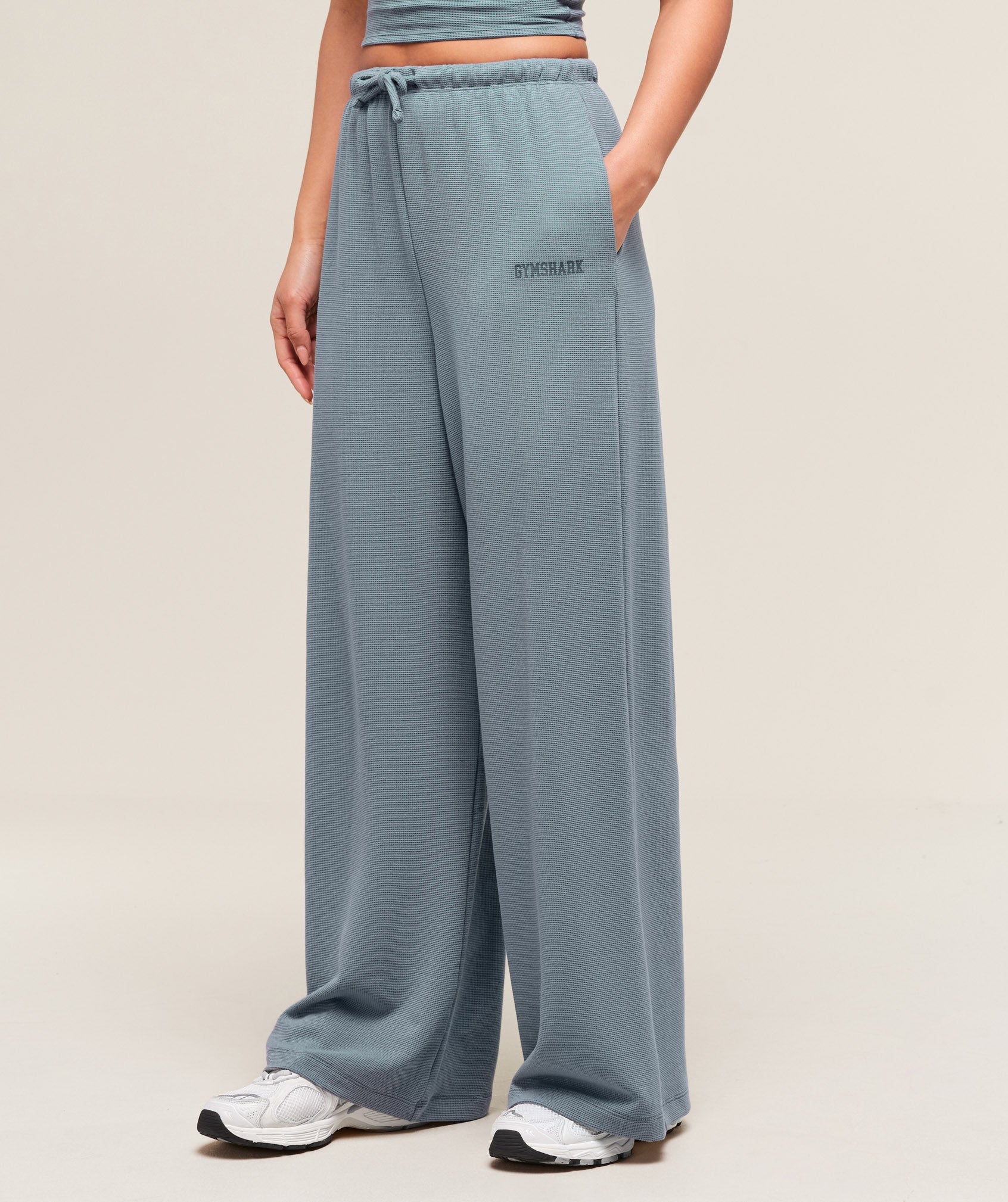 Women's Gymshark Waffle Wide Leg Pants Iron Blue