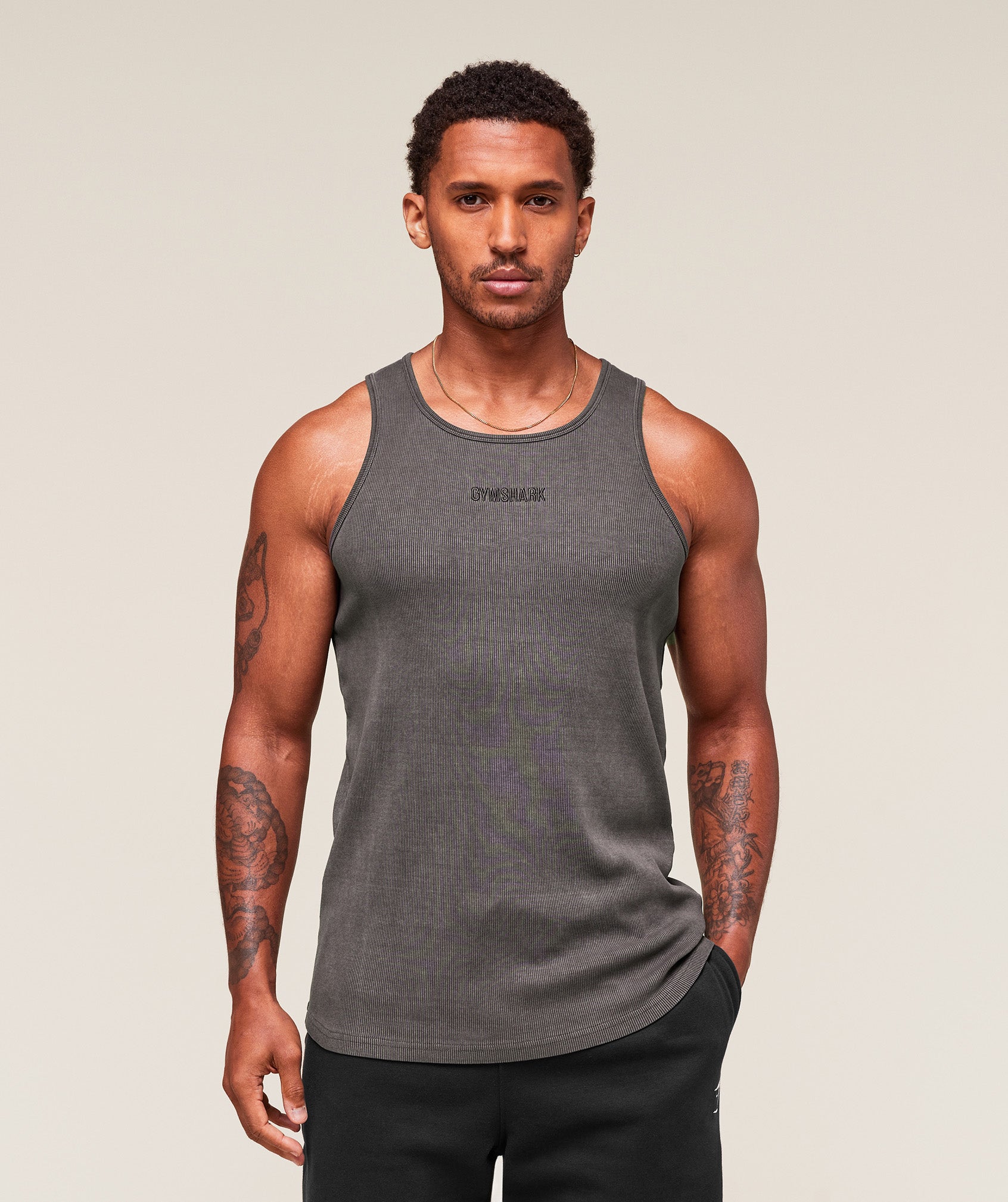 Gymshark Washed Premium Ribbed Tank Onyx Grey