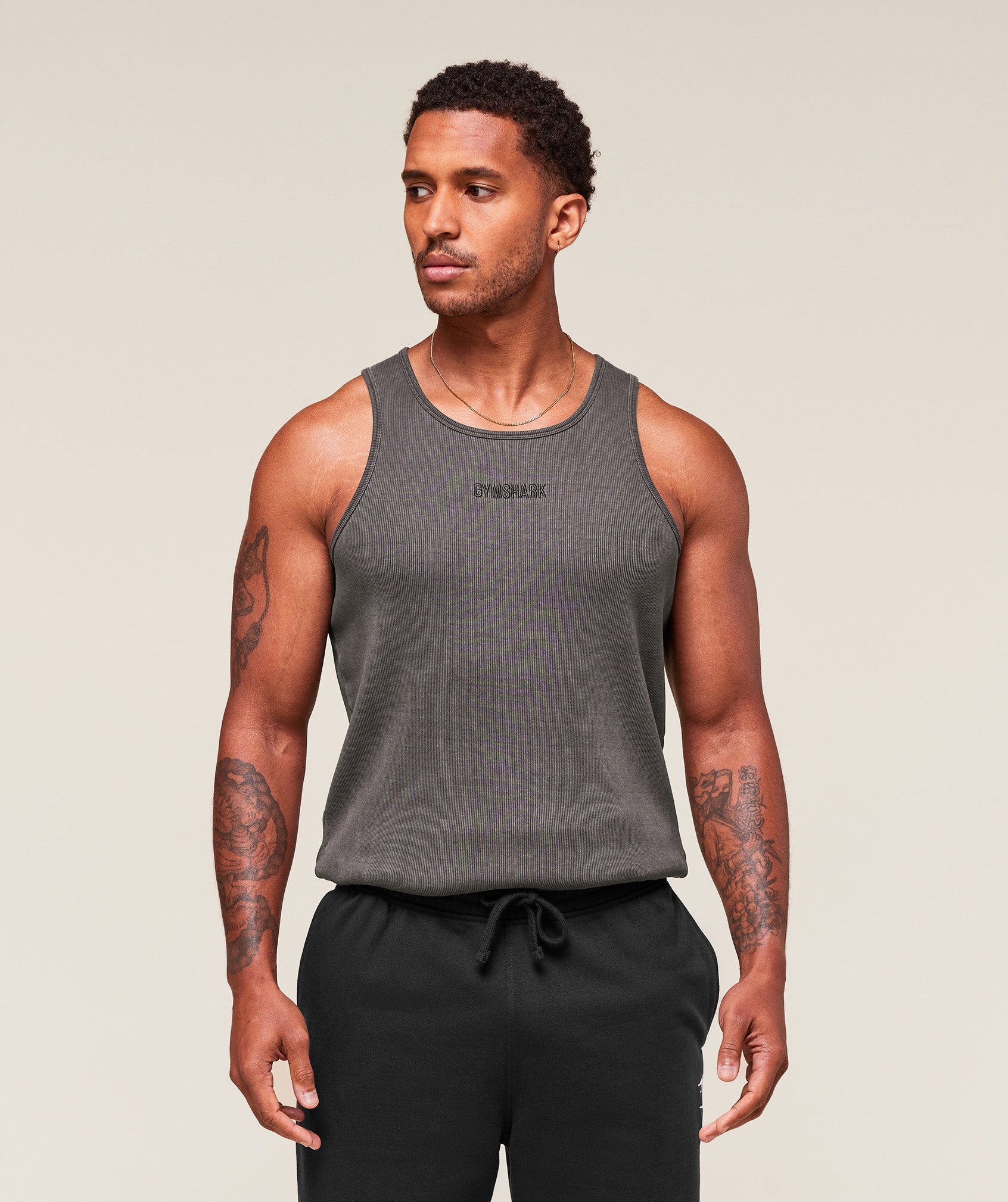 Gymshark Washed Premium Ribbed Tank Onyx Grey