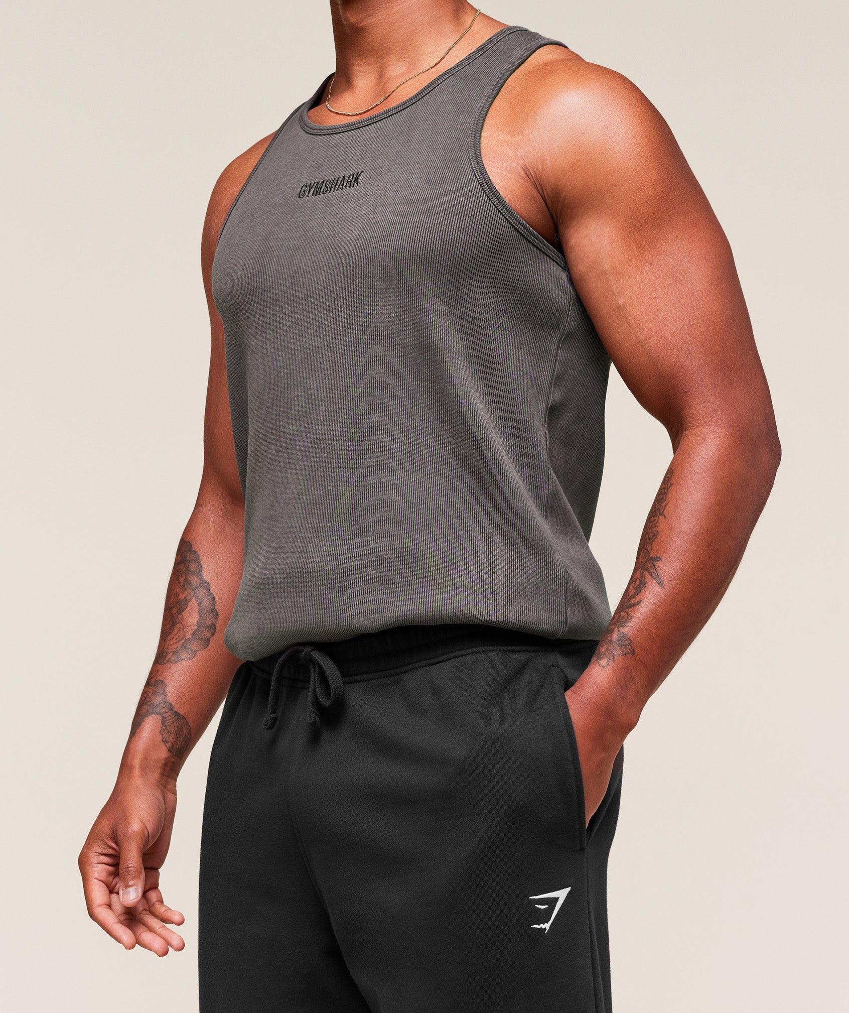 Gymshark Washed Premium Ribbed Tank Onyx Grey