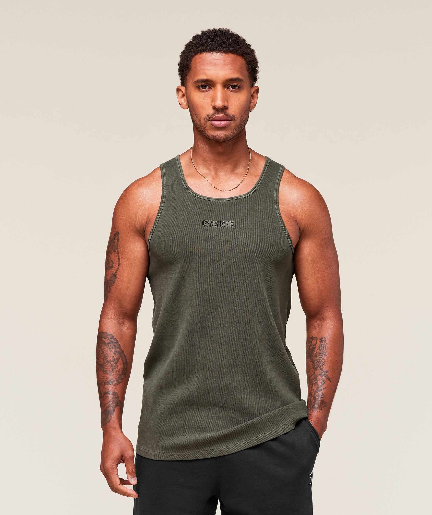 Gymshark Washed Premium Ribbed Tank Strength Green