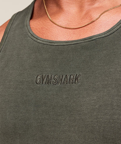 Gymshark Washed Premium Ribbed Tank Strength Green