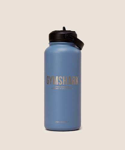 Women's Gymshark Metal Insulated Straw Bottle 1L Worn Blue