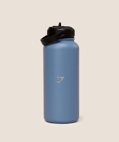 Gymshark Metal Insulated Straw Bottle 1L Worn Blue