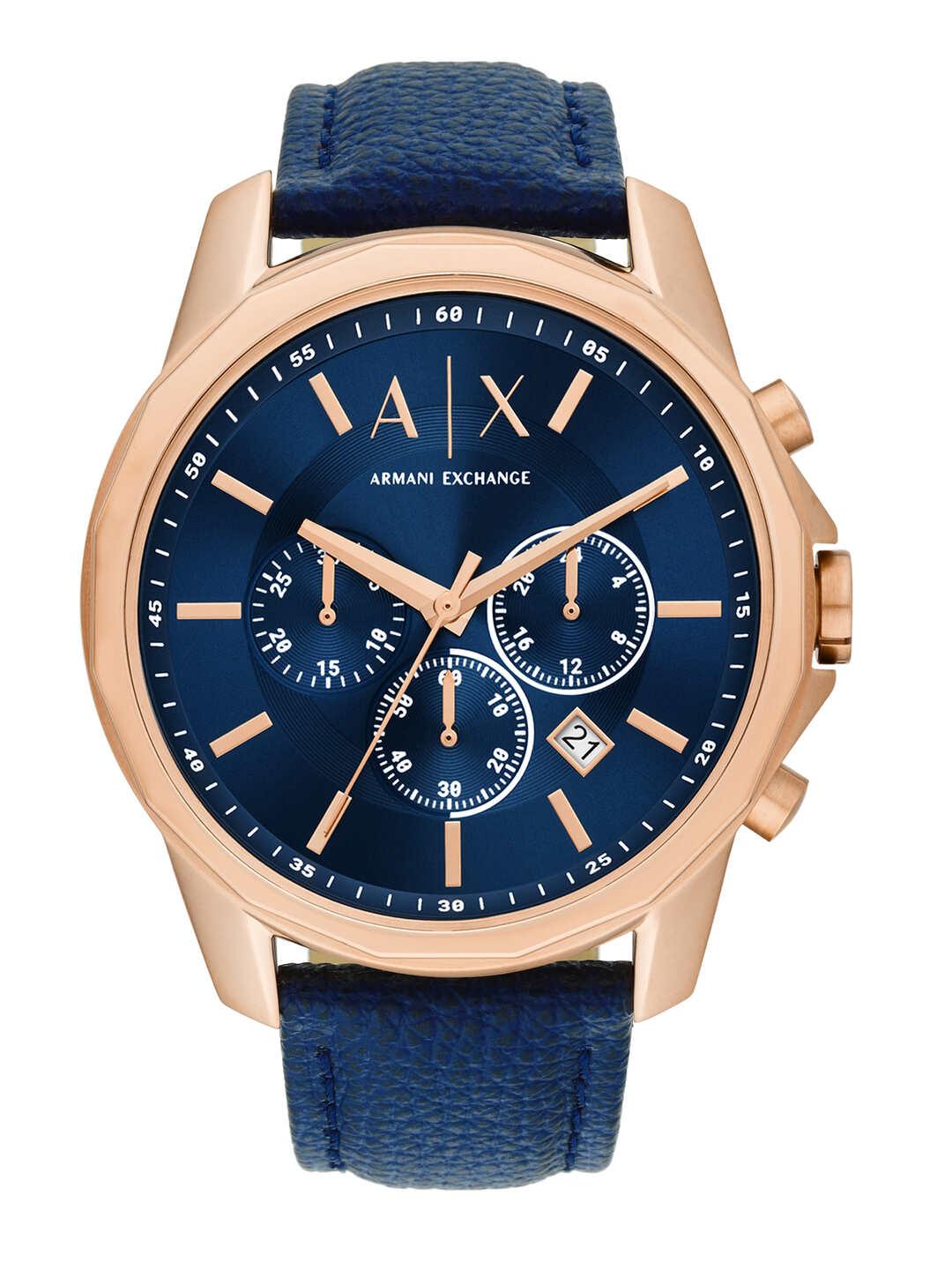 Myntra Buy Armani Exchange Men Blue Dial Blue Leather Straps Analogue Watch Accessories For Men