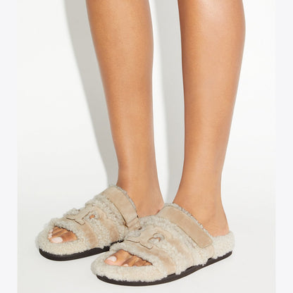 Tory Burch Ines Shearling Sport Slide NOISETTE / TAUPE