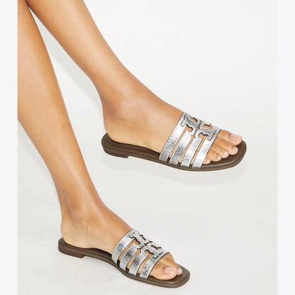 Tory Burch Ines Slide SILVER / WILD MUSHROOM