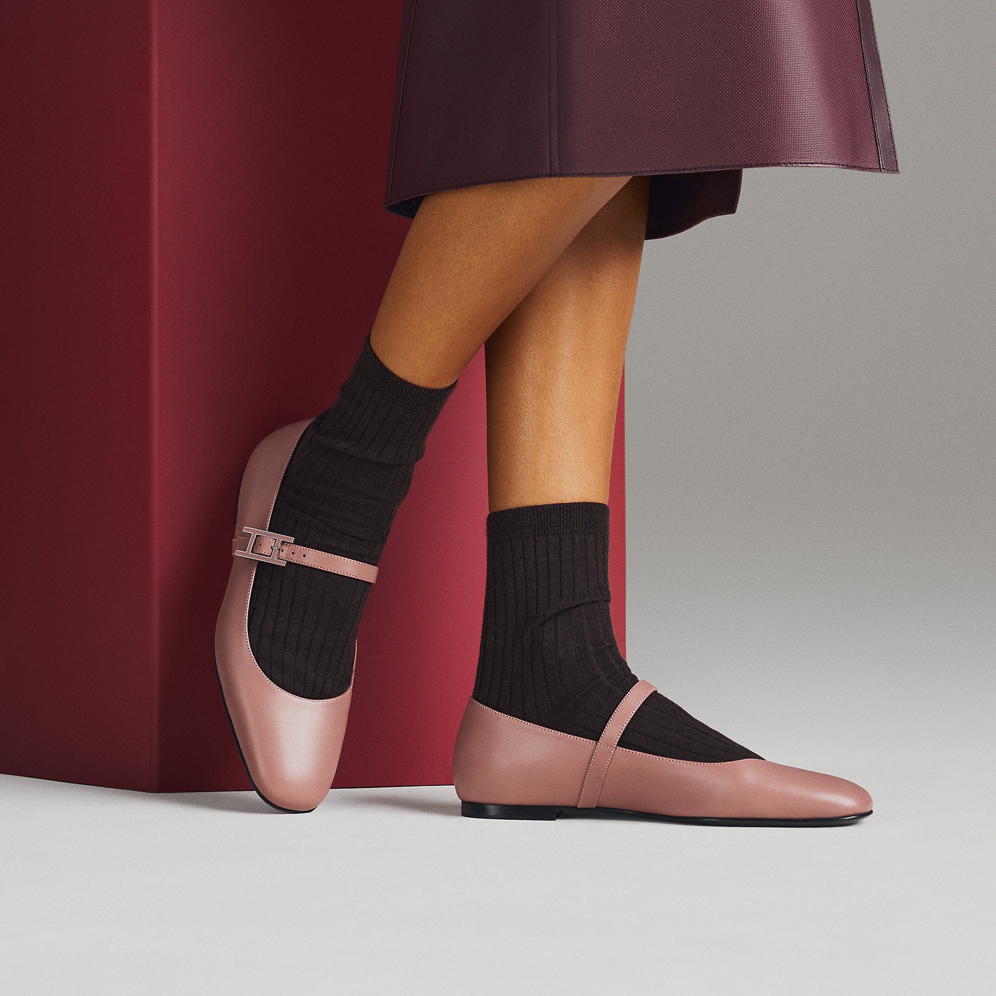 Hermes Jane Ballet Flat Rose Antique