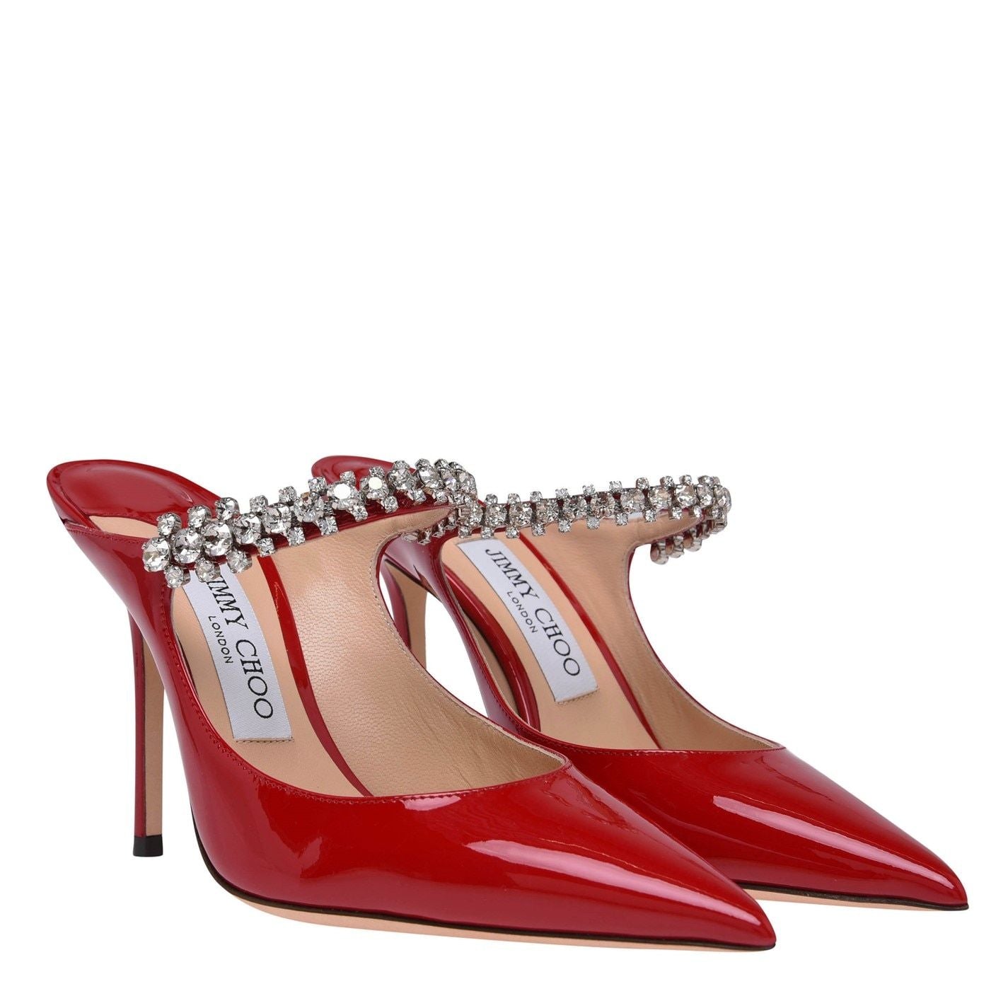 Jimmy Choo Women's Crystal Leather Heeled Mules 100mm Red