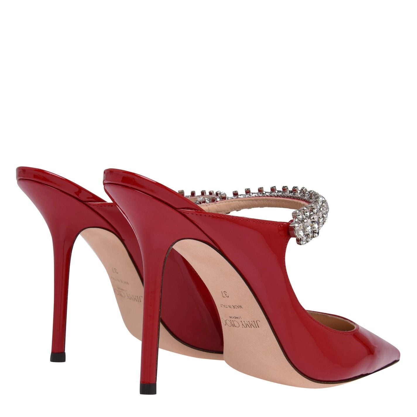 Jimmy Choo Women's Crystal Leather Heeled Mules 100mm Red