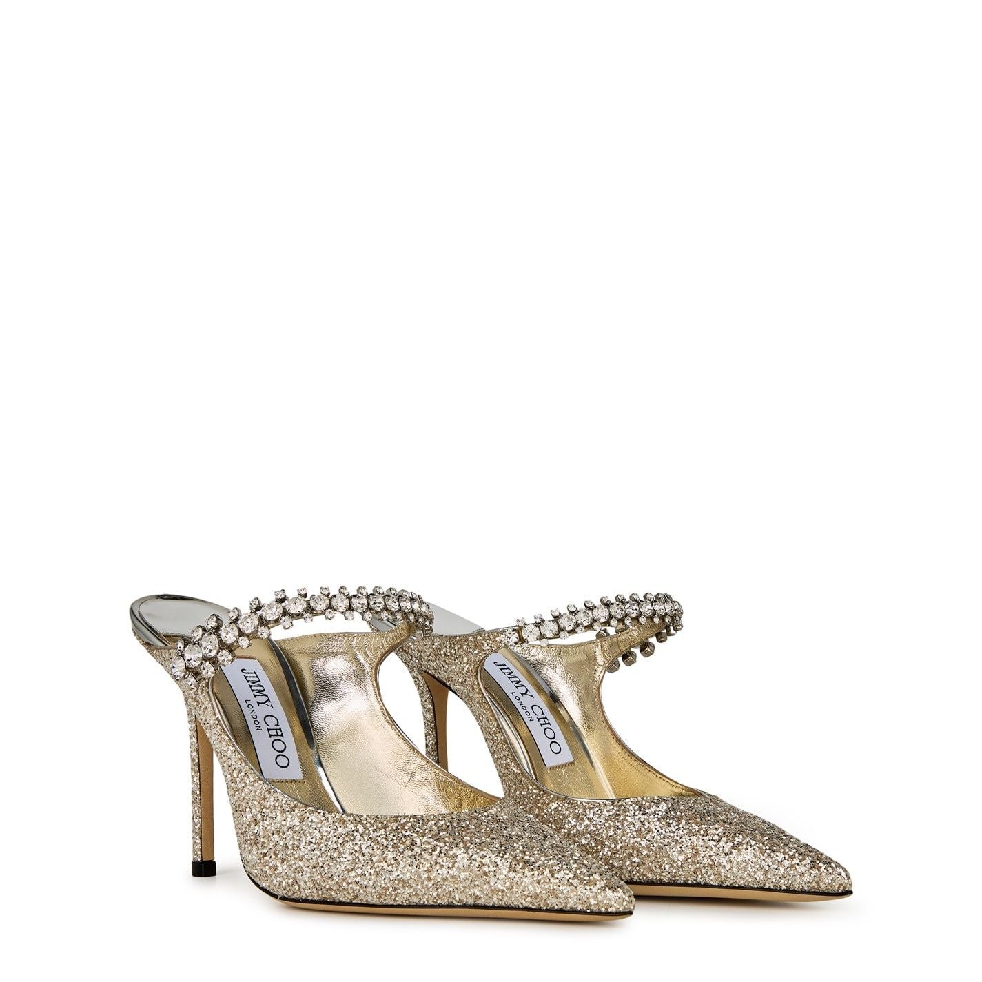 Jimmy Choo Women's Crystal Leather Heeled Mules 100mm Sand
