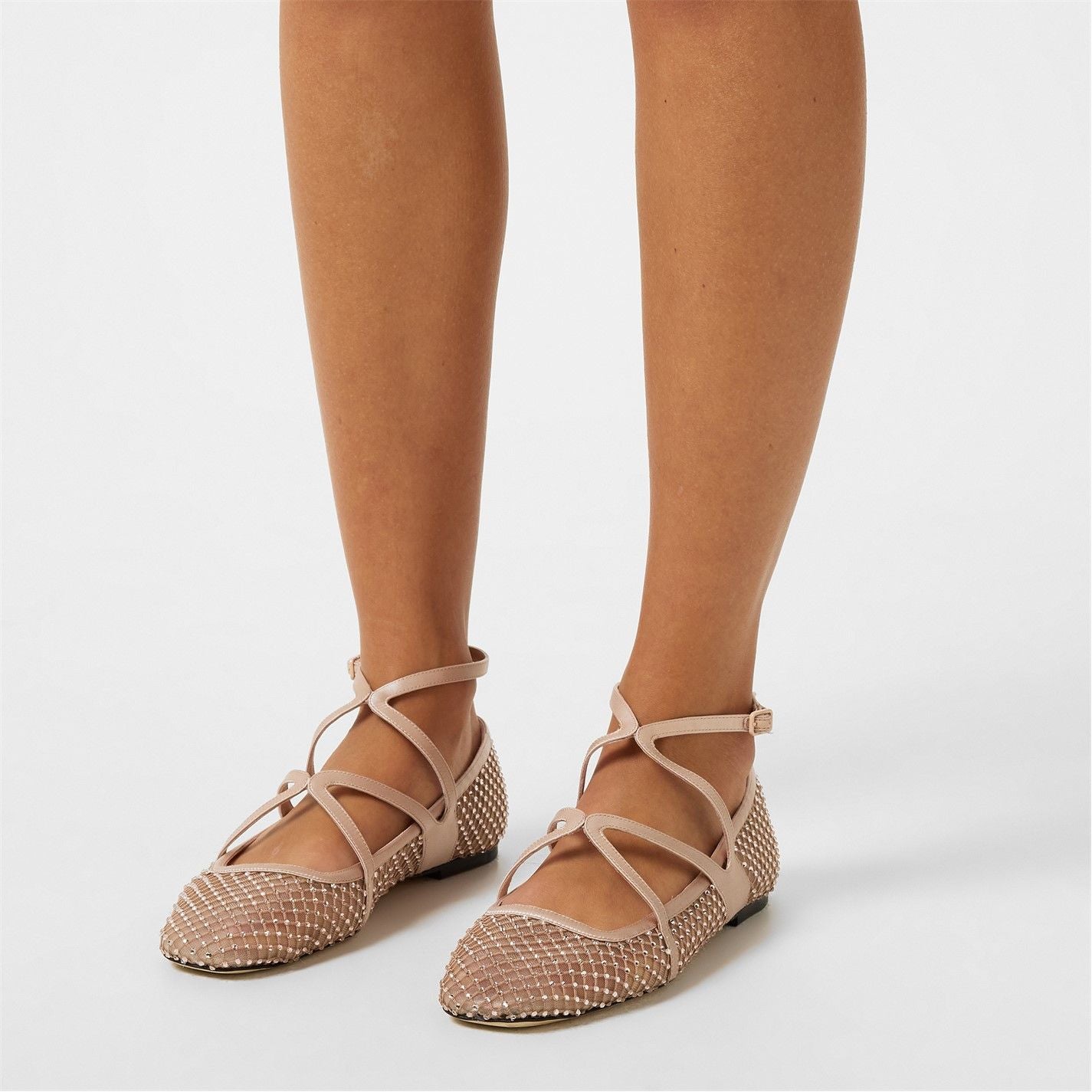 Jimmy Choo Women's Crystal Mesh Satin Astoria Ballet Flat Macaron