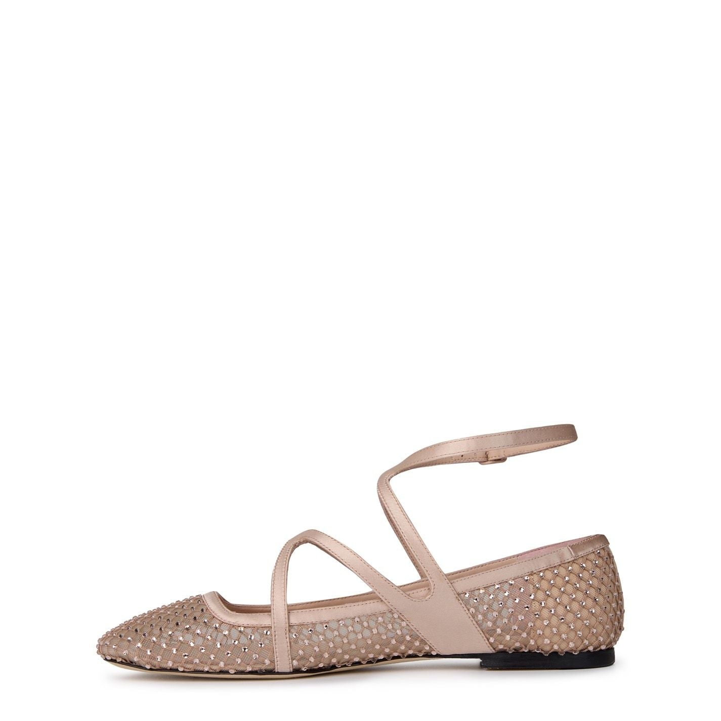 Jimmy Choo Women's Crystal Mesh Satin Astoria Ballet Flat Macaron