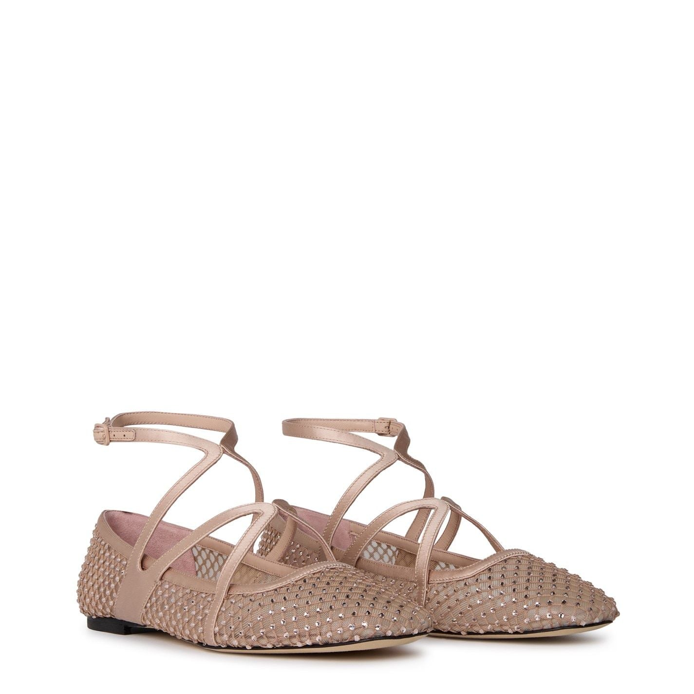 Jimmy Choo Women's Crystal Mesh Satin Astoria Ballet Flat Macaron