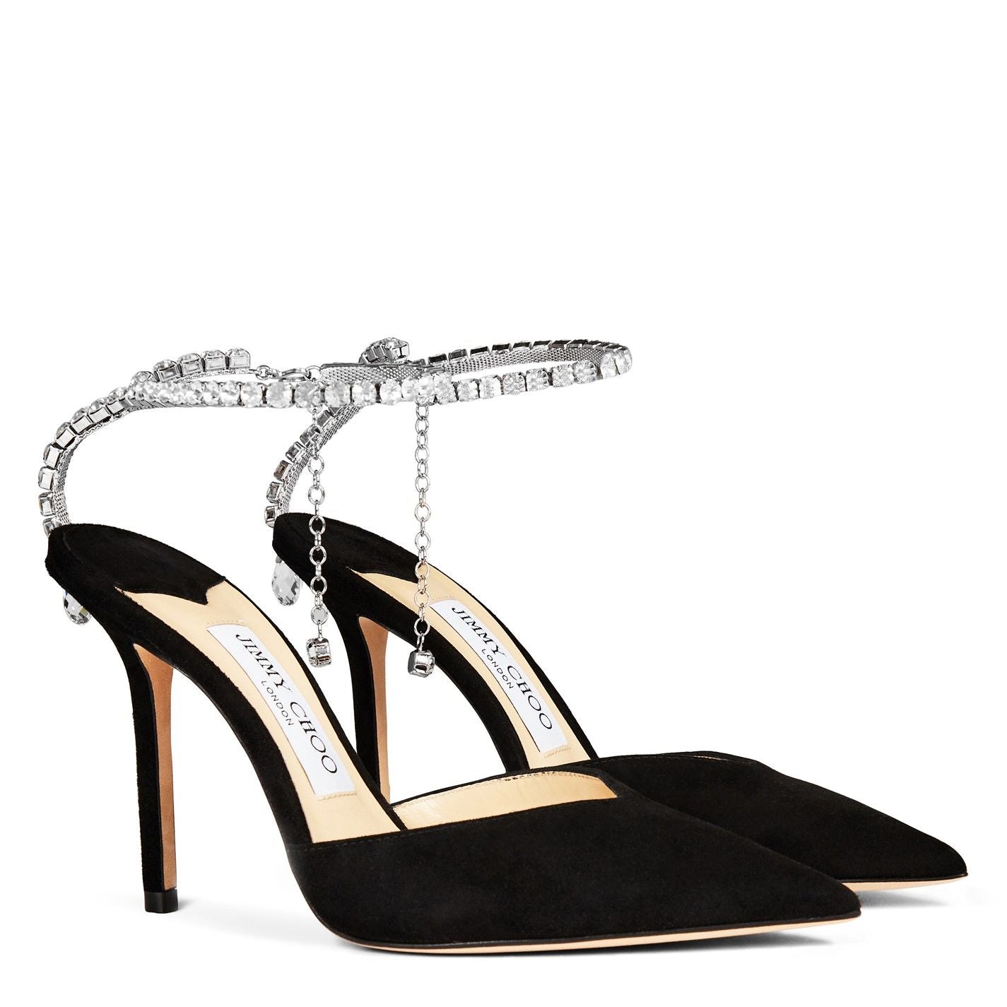 Jimmy Choo Women's Suede Saeda 100 Pumps Black Crystal