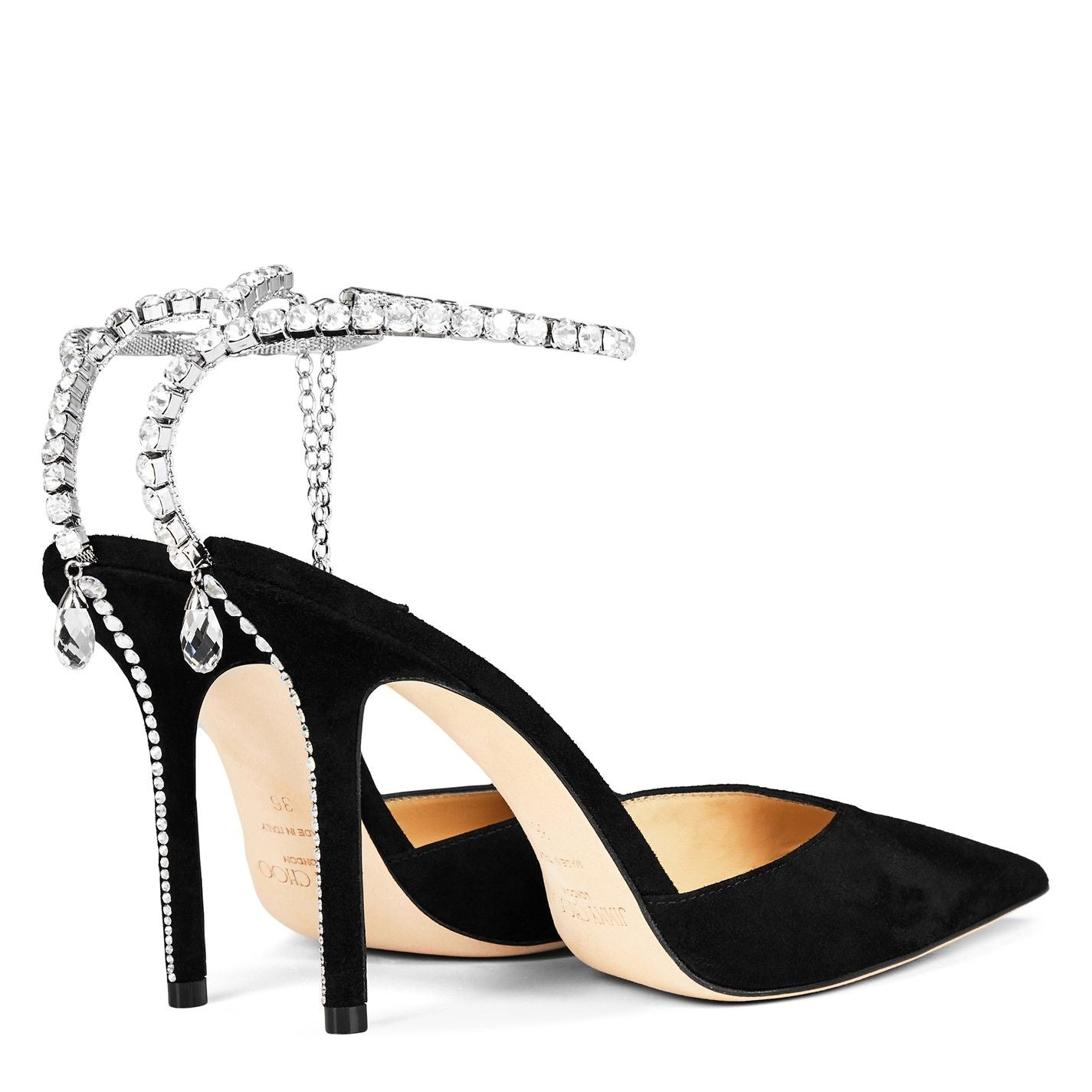 Jimmy Choo Women's Suede Saeda 100 Pumps Black Crystal