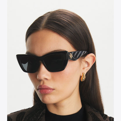 Tory Burch Kira Cat-Eye Sunglasses BLACK/DARK GREY