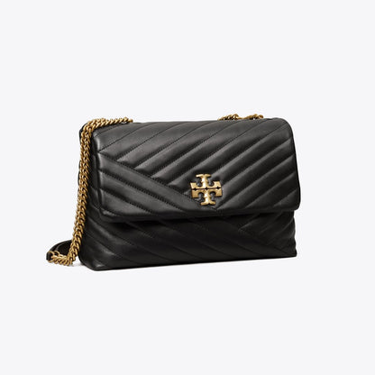 Tory Burch Kira Chevron Shoulder Bag Black / Rolled Brass