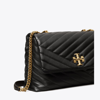 Tory Burch Kira Chevron Shoulder Bag Black / Rolled Brass