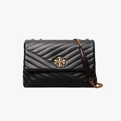 Tory Burch Kira Chevron Shoulder Bag Black / Rolled Brass
