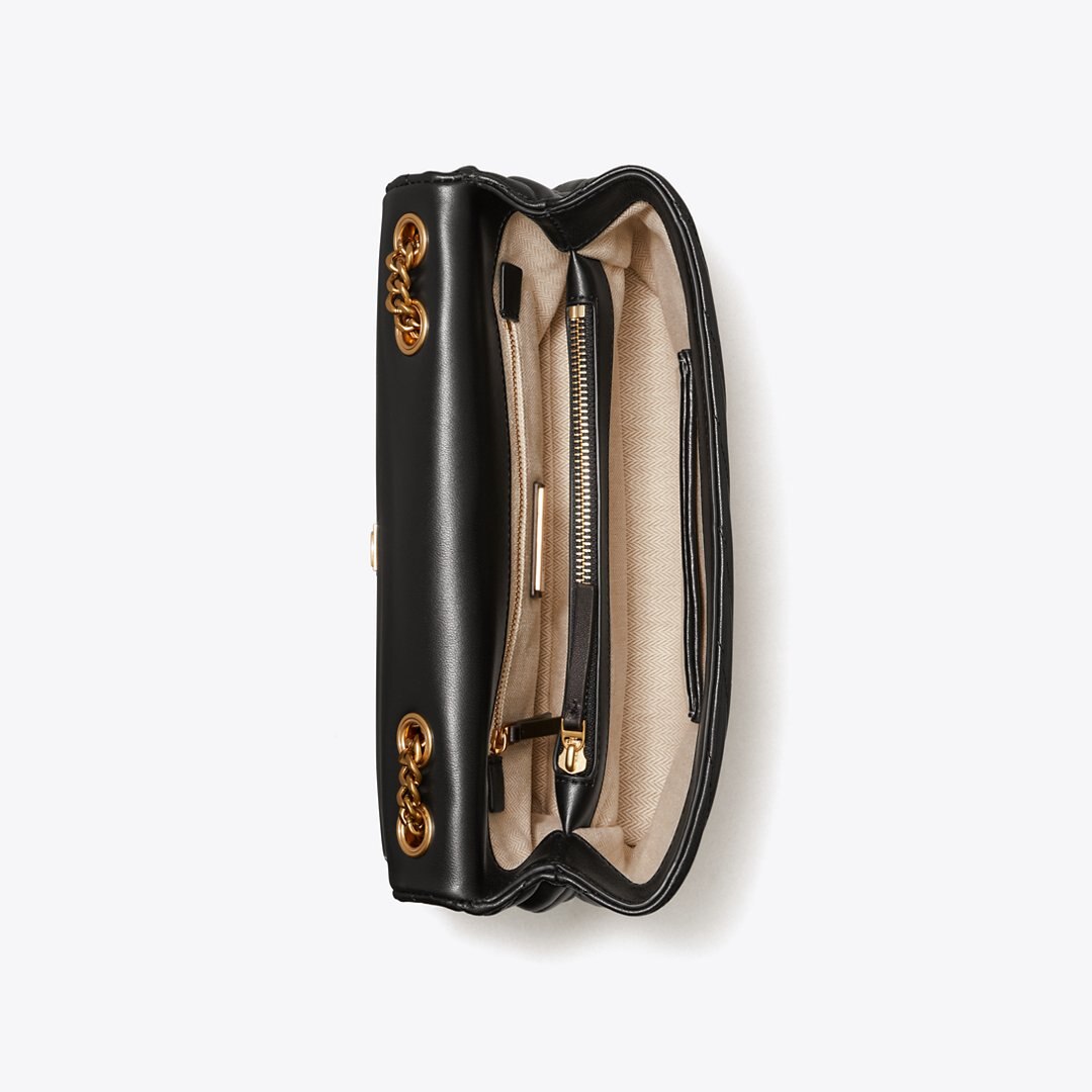 Tory Burch Kira Chevron Shoulder Bag Black / Rolled Brass