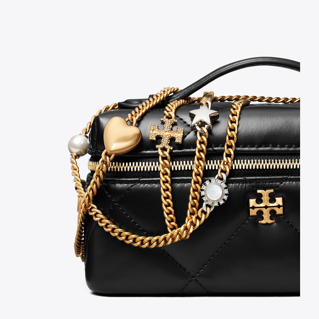 Tory Burch Kira Diamond Quilt Charm East-West Vanity Case Black