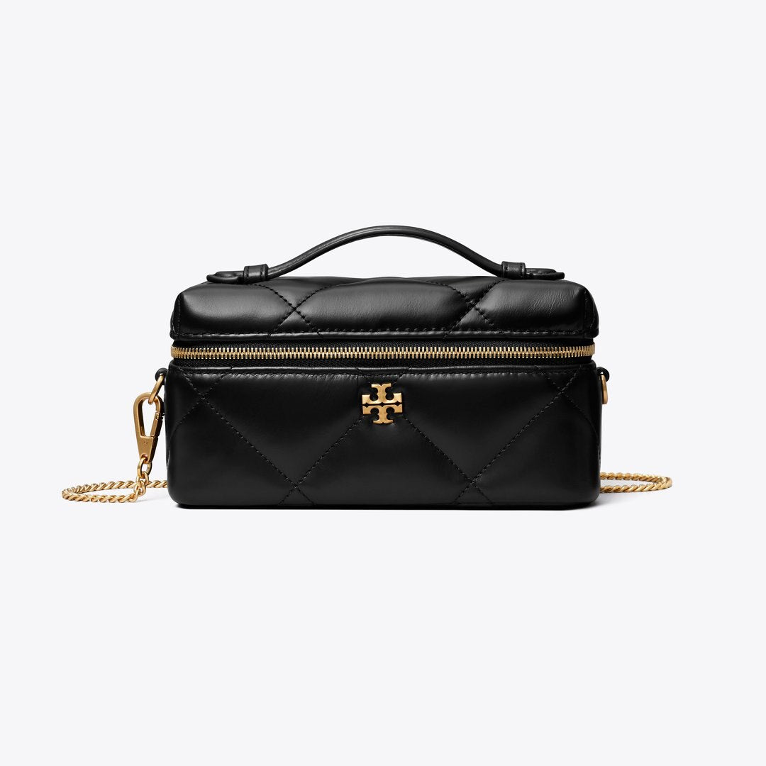 Tory Burch Kira Diamond Quilt Charm East-West Vanity Case Black
