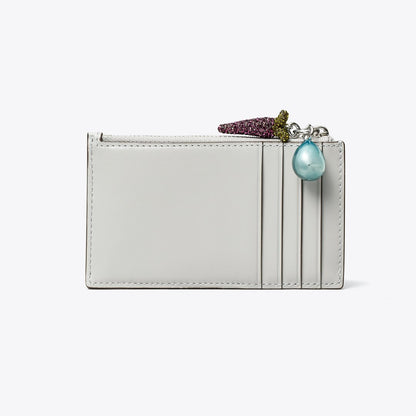 Tory Burch Kira Diamond Quilt Charm Zip Card Case Gray