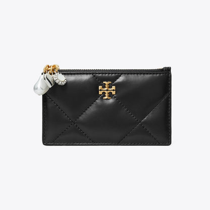 Tory Burch Kira Diamond Quilt Charm Zip Card Case Black