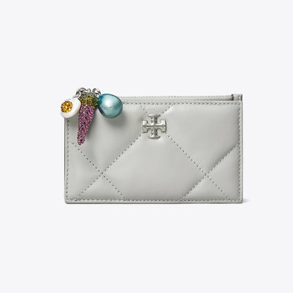 Tory Burch Kira Diamond Quilt Charm Zip Card Case Gray