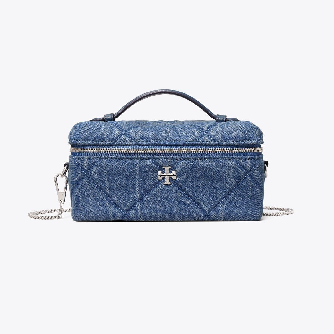 Tory Burch Kira Diamond Quilt Denim Vanity Case Blue