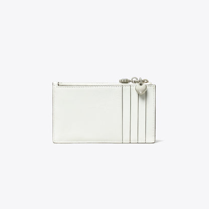 Tory Burch Kira Diamond Quilt Distressed Charm Zip Card Case Blanc