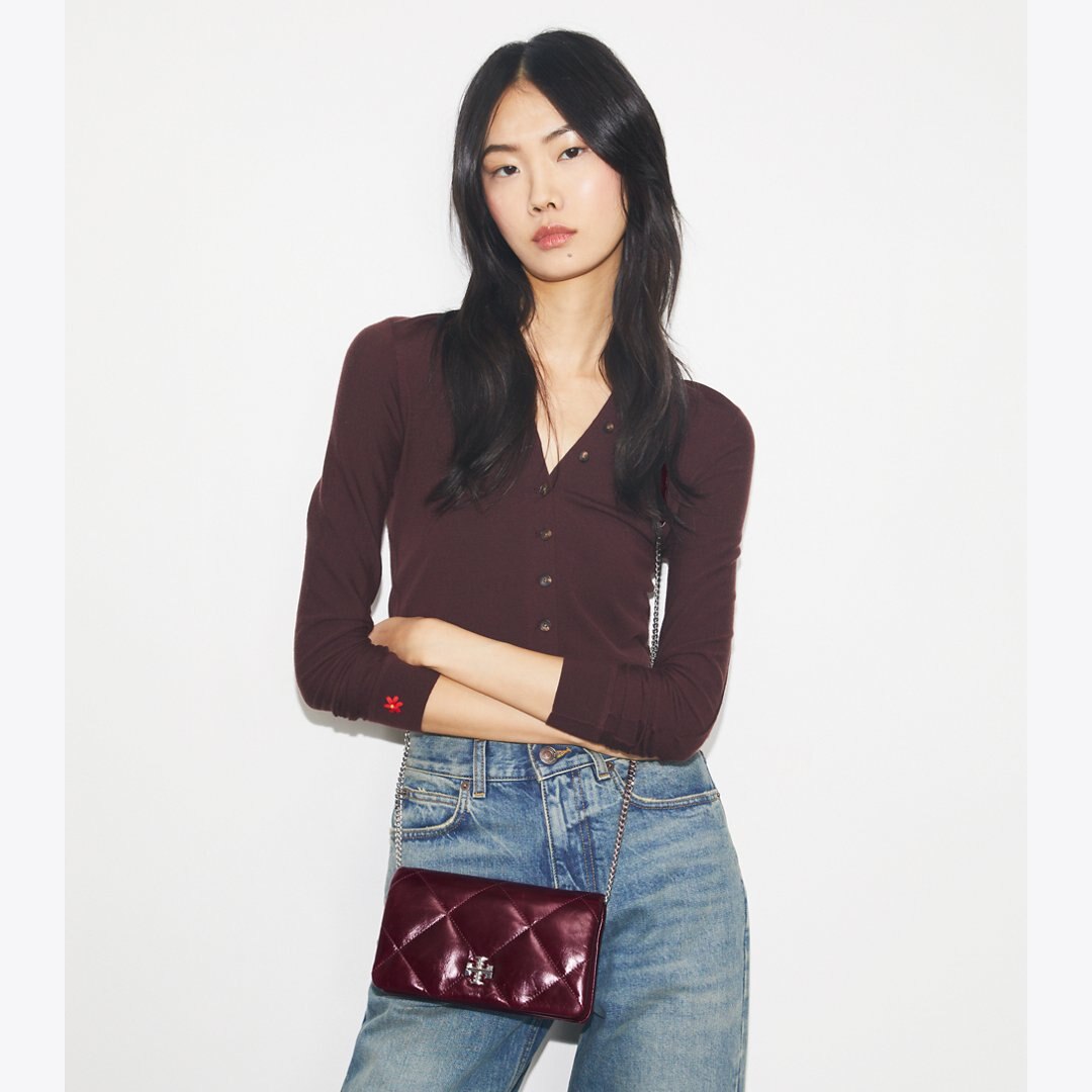 Tory Burch Kira Diamond Quilt Distressed Crossbody Dark Carmine