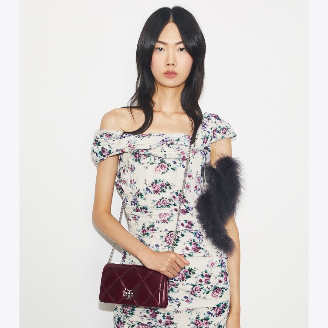 Tory Burch Kira Diamond Quilt Distressed Crossbody Dark Carmine