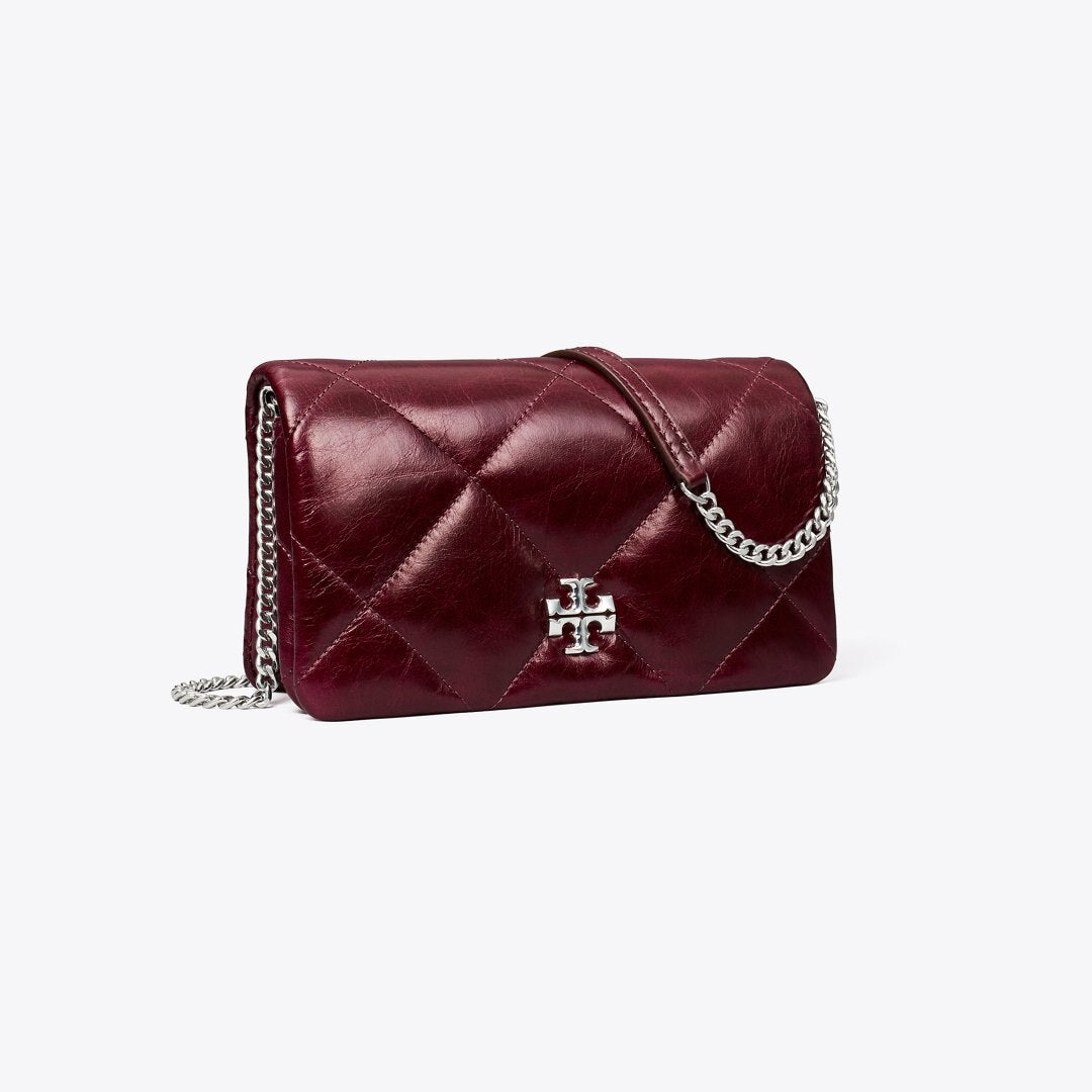 Tory Burch Kira Diamond Quilt Distressed Crossbody Dark Carmine
