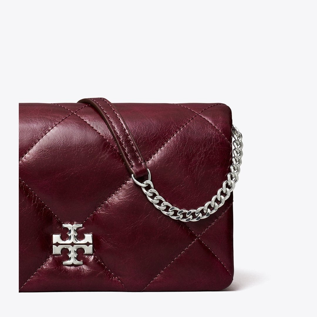 Tory Burch Kira Diamond Quilt Distressed Crossbody Dark Carmine