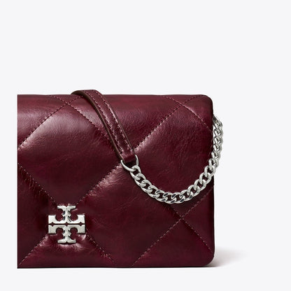 Tory Burch Kira Diamond Quilt Distressed Crossbody Dark Carmine