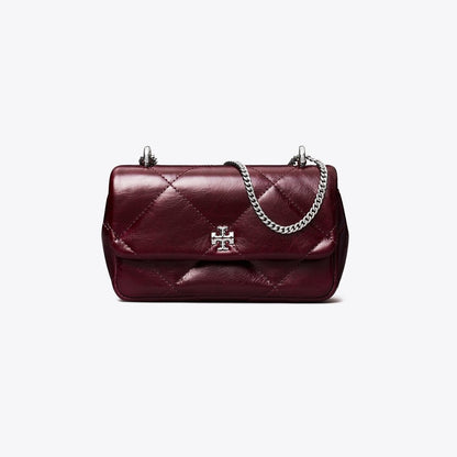 Tory Burch Kira Diamond Quilt Distressed Mini Flap Bag Dark Carmine