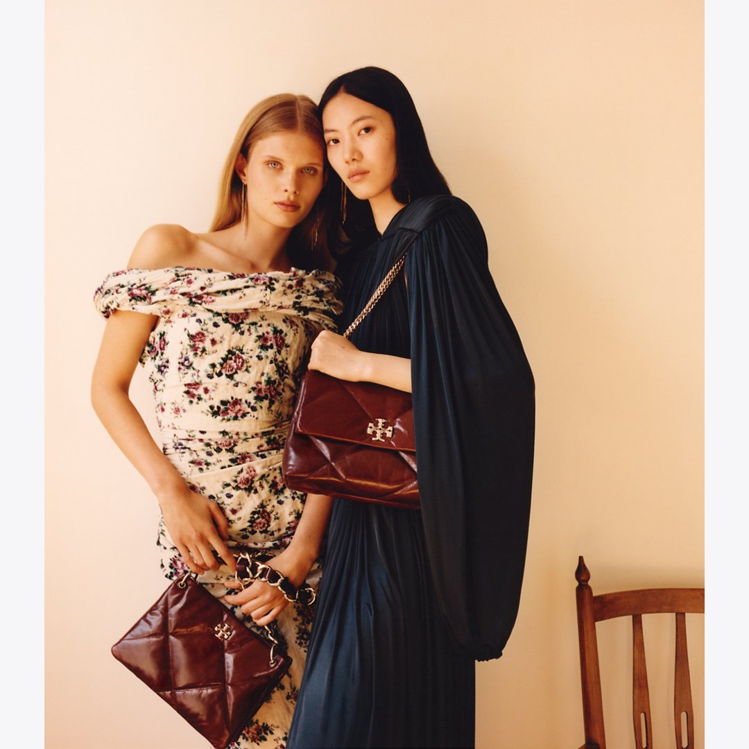 Tory Burch Kira Diamond Quilt Distressed Shoulder Bag Dark Carmine