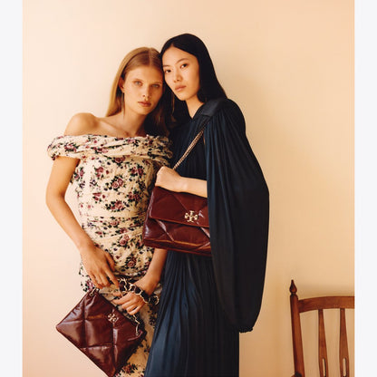 Tory Burch Kira Diamond Quilt Distressed Shoulder Bag Dark Carmine