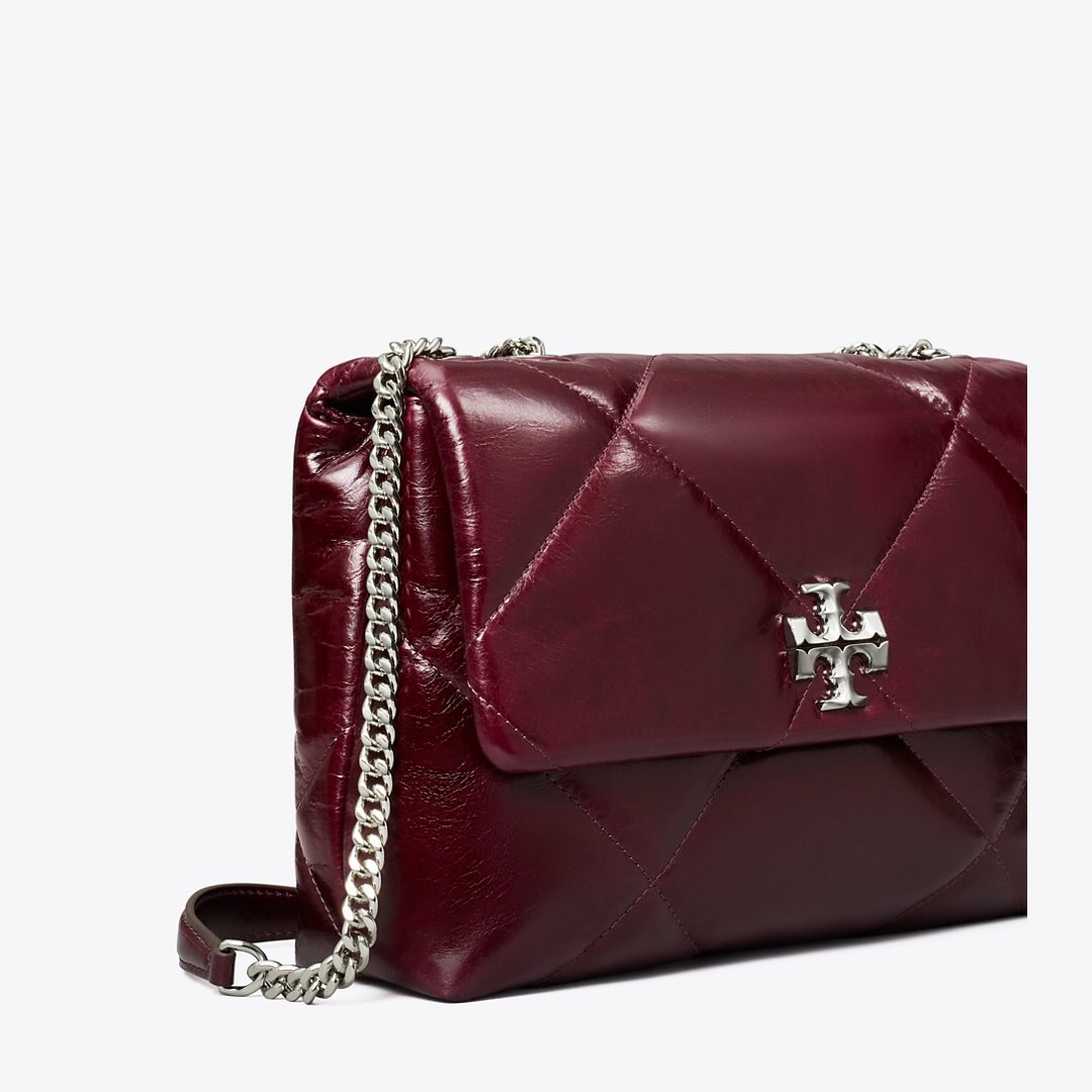 Tory Burch Kira Diamond Quilt Distressed Shoulder Bag Dark Carmine