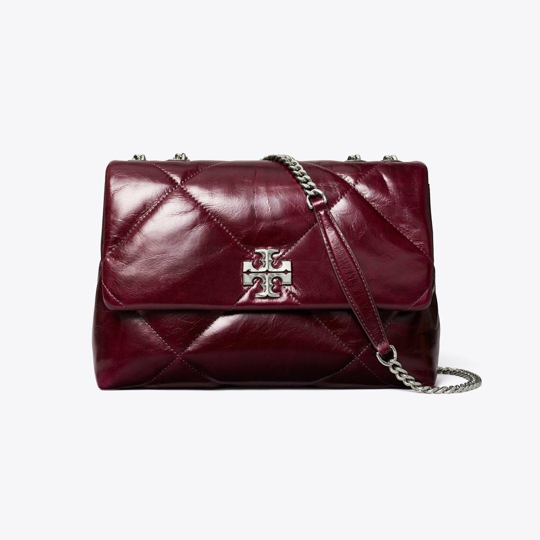 Tory Burch Kira Diamond Quilt Distressed Shoulder Bag Dark Carmine