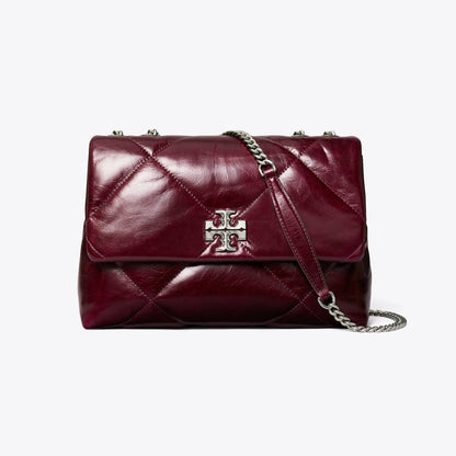 Tory Burch Kira Diamond Quilt Distressed Shoulder Bag Dark Carmine