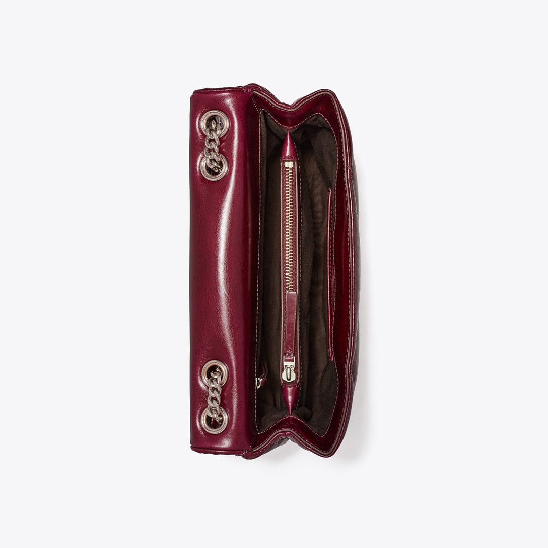 Tory Burch Kira Diamond Quilt Distressed Shoulder Bag Dark Carmine