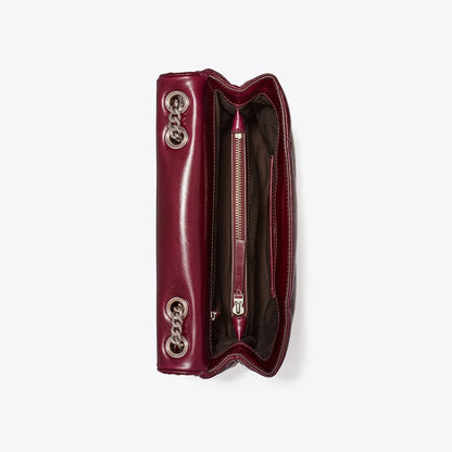 Tory Burch Kira Diamond Quilt Distressed Shoulder Bag Dark Carmine