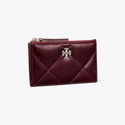 Tory Burch Kira Diamond Quilt Distressed Zip Card Case Dark Carmine
