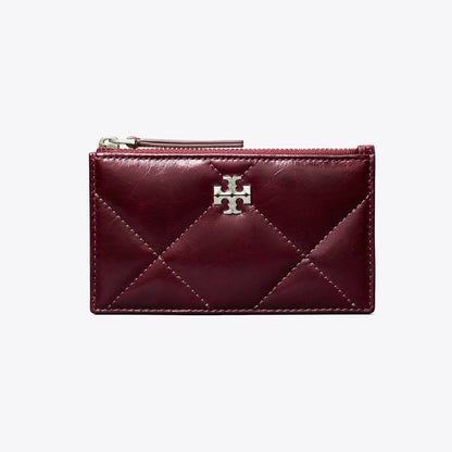 Tory Burch Kira Diamond Quilt Distressed Zip Card Case Dark Carmine