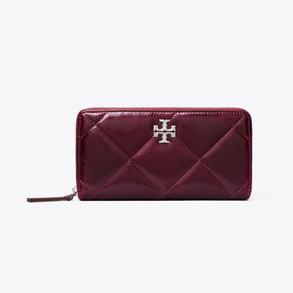 Tory Burch Kira Diamond Quilt Distressed Zip Continental Wallet Dark Carmine