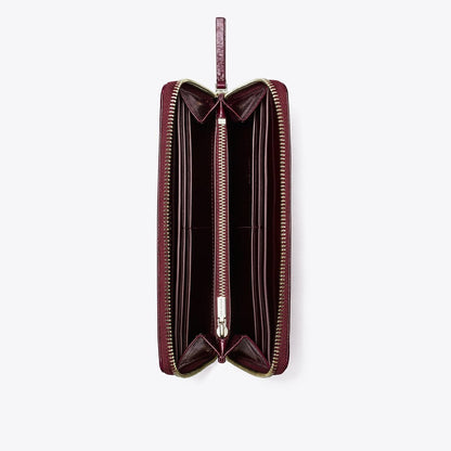 Tory Burch Kira Diamond Quilt Distressed Zip Continental Wallet Dark Carmine